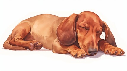 sleeping dog illustration gerrman dachshund, peacefully cute and serene, cozy and dreamy