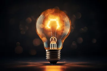 Foto op Plexiglas Conceptual image with illuminated lightbulb symbolizing idea on dark background © Collorio