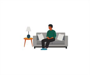 man sitting in the sofa flat design