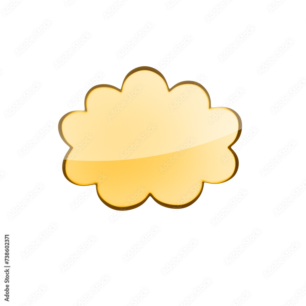 Poster yellow glass cloud shaped 3d speech bubble, simple mockup design. 3d rendering