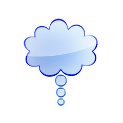 Glass speech bubble in cloud shape with a clear blue outline on a white background. Communication concept. 3D Rendering