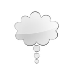 3D glass speech bubble in cloud shape, sleek design mockup on white background. 3D Rendering