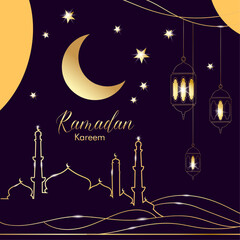 Fototapeta na wymiar Ramadan Kareem illustration card, with gold moon , background, vector illustration