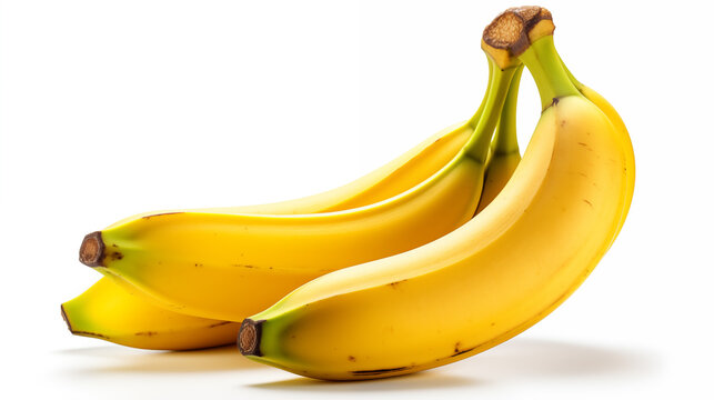 A photograph of ripe bananas on white background. 