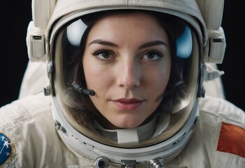 Portrait of an astronaut, a girl in a spacesuit, close-up.