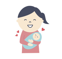 赤ちゃんを可愛がる主婦のイラスト