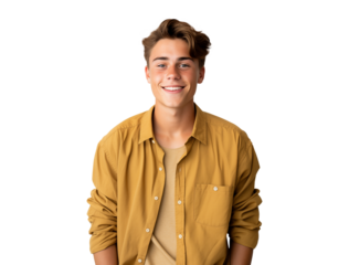 portrait of cheerful teenager boy smiling with casual attire, friendly young guy