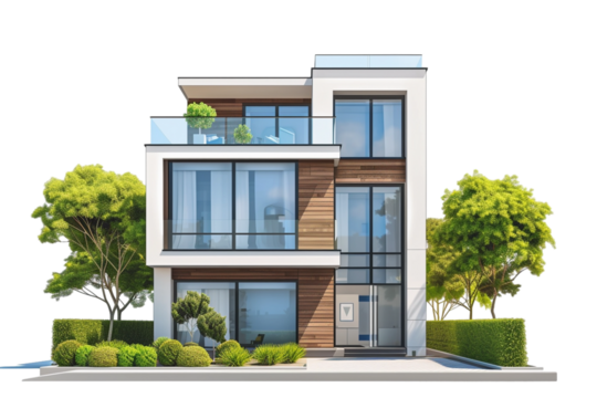 modern house isolated on transparent background