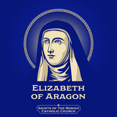 Saints of the Catholic Church. Elizabeth of Aragon (1271-1336) was queen consort of Portugal, a tertiary of the Franciscan Order and is venerated as a saint of the Catholic Church. - obrazy, fototapety, plakaty
