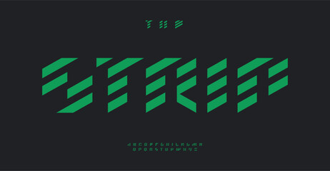 Dynamic stripes alphabet, modular sharp angles letters for futuristic tech urban branding. Abstract geometric font design for cyberpunk logo, movement typography. Vector typeset.