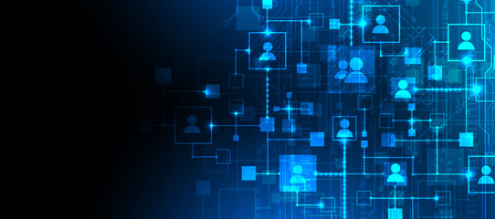 Abstract representation of a computer network and its users in the form of icons of people in squares. Vector illustration. Hand drawn.