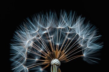 Intriguing close-up of a sizable dandelion on a dark background, representing natural grace