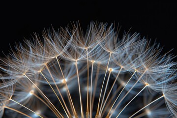 Dramatic image of a big dandelion against a black background, conveying a feeling of weightlessness