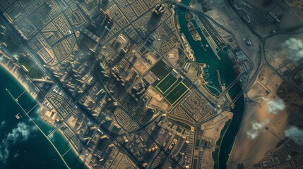 Top-Down Aerial Perspective of Dubai Urban Grid Layout - obrazy, fototapety, plakaty