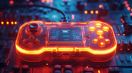 Fototapeta na wymiar generic gaming joystick with mini screen and the glowing background, generative ai