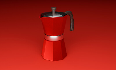 3d red coffee pot isolated color background