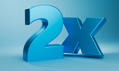 2x number 3d blue isolated color background