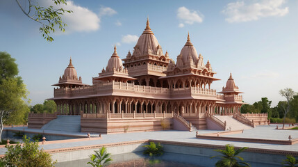 Captivating view of the newly constructed Shri Ram Mandir, Ayodhya - obrazy, fototapety, plakaty