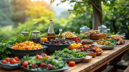 Colorful Farm-to-Table Feast on Rustic Wooden Table