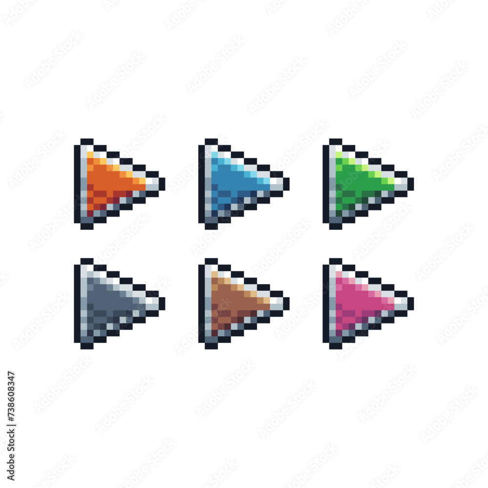 Fototapete pixel art sets icon of play button in variation color.play button icon on pixelated style. 8bits per