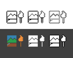 Pixel art outline sets icon of painter brush in variation color. paint icon on pixelated style. 8bits perfect for game asset or design asset element for your game design. Simple pixel art icon asset.