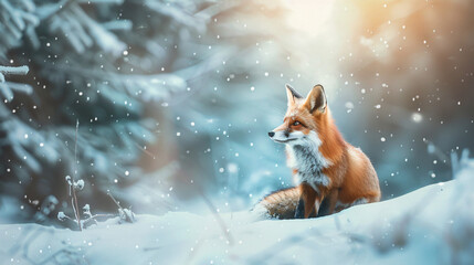 Funny fox in a winter forest