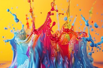abstract colorful background splashing yellow blue red - obrazy, fototapety, plakaty