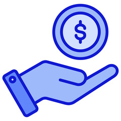 Hand and coin Blue Icon