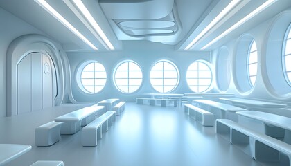 white futuristic schoolroom concept design 