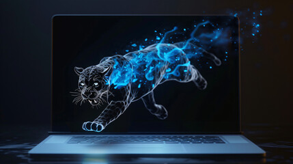 Gaming laptop 3d jumping panther