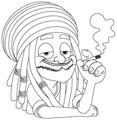 Cartoon of a smiling figure with a turban smoking.