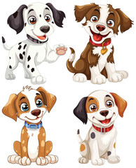 Four cute puppies with playful expressions