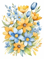 Fototapeta na wymiar vibrant and colorful illustrations of flowers, evoking a fresh and cheerful atmosphere. The floral patterns, featuring a blend of blue and yellow hues