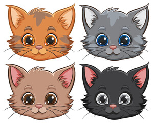 Four cute vector kittens with expressive eyes