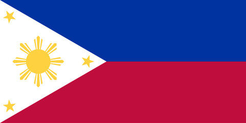 Close-up of white, blue, red and yellow national flag of Asian country of Philippines with sun and stars. Illustration made February 17th, 2024, Zurich, Switzerland. - obrazy, fototapety, plakaty