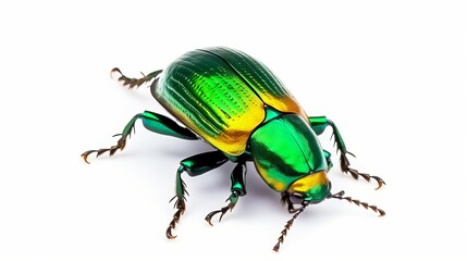 Leaf beetle Chrysolina graminis isolated on white background, dorsal view of beetle. Tansy beetle - obrazy, fototapety, plakaty
