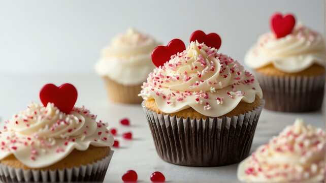 Heart shaped cupcakes on plain white background from Generative AI