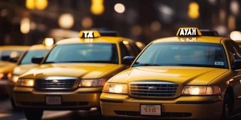 Crédence de cuisine en verre imprimé TAXI de new york yellow taxi cab against urban view