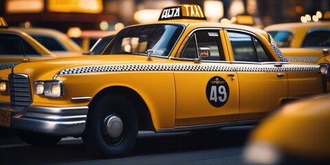 yellow taxi cab against urban view
