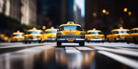 Photo sur Aluminium TAXI de new york yellow taxi cab against urban view