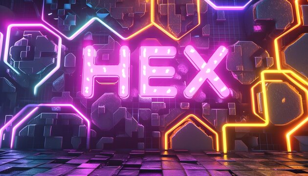 pink glowing hex neon sign hexagonal pattern ethereum crypto token pulsechain  