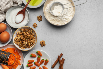 Ingredients for baking carrot cake