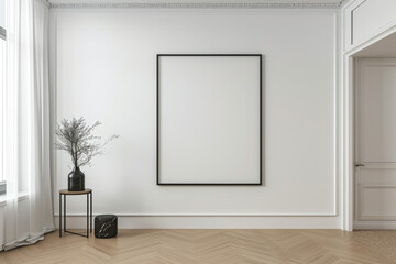 An Empty Room With a Picture Frame on the Wall
