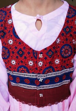 Sindhi ajrak waistcoat Ajrak koti dress design for girls traditional outfit sindhi clothes image stock photo 