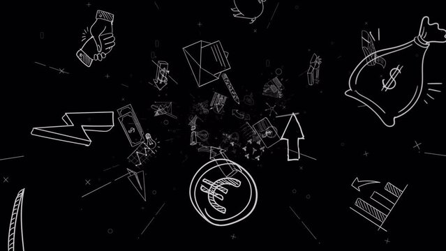 Endless loop of business doodles on alpha channel background.