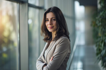 Fototapeta premium Woman Standing in Front of Window With Arms Crossed