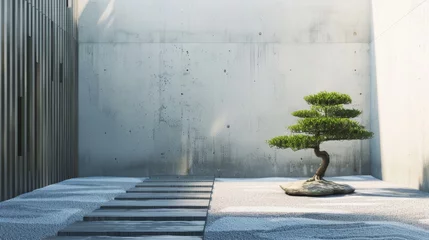 Zelfklevend Fotobehang Peaceful Zen Garden in Minimalist Courtyard AI Generated © ArquitecAi