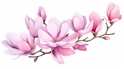 Pink Magnolia flower, on a white background transparent petals delicate watercolour technique