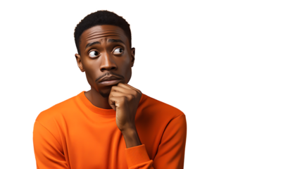 Young African Man Contemplating Life Choices in Studio Portrait, Reflecting Diverse Identity and Emotional Uncertainty, Generative Ai