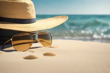 sun glasses and sunglasses on beach Generated with AI.